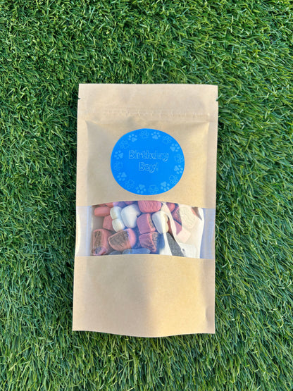 Happy Barkday Treat Pick n Mix chocolate treats for dogs by The Bonnie Hound, featuring assorted small chocolate-style dog treats in a 150g package.
