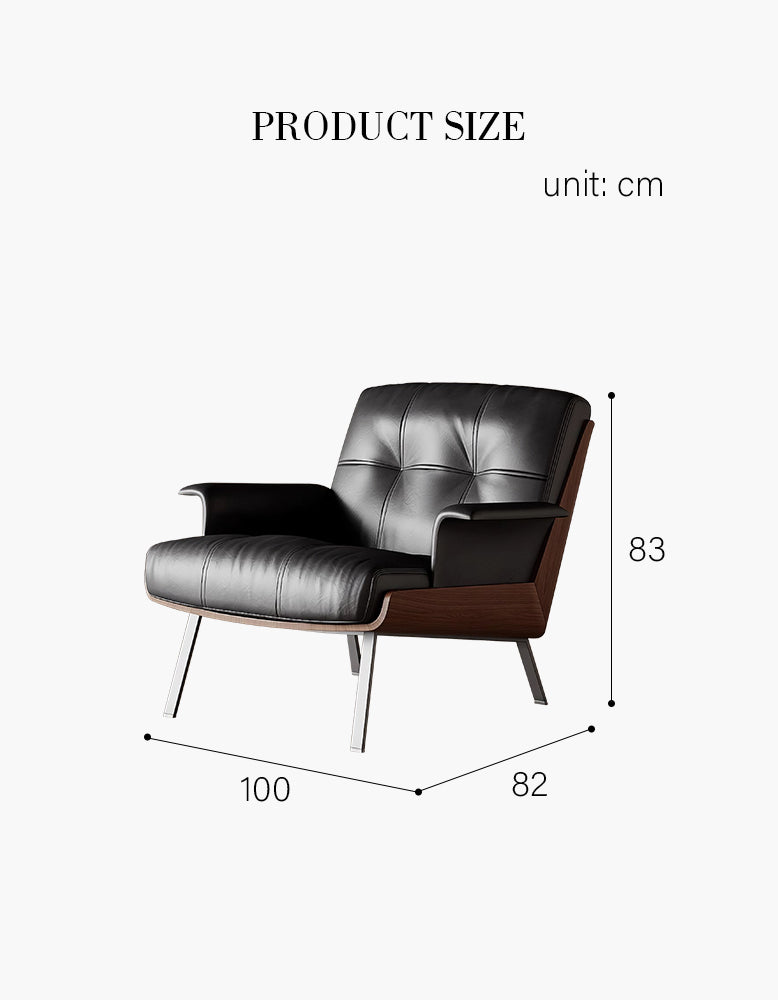 DC Concept Vasilev leather lounge armchair, stylish armchair with a sleek design and plush upholstery, shown without armrests.