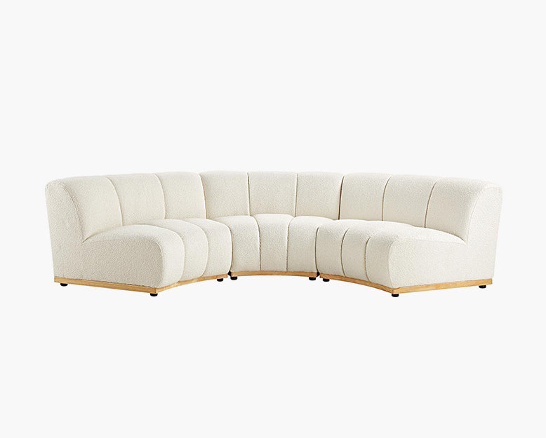 Zafar Modular Sofa, Armless Curved Sofa, White Boucle