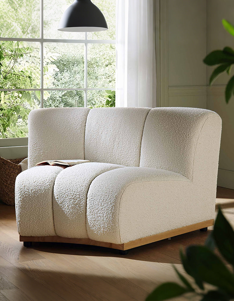 Zafar Modular Sofa, Armless Curved Sofa, White Boucle