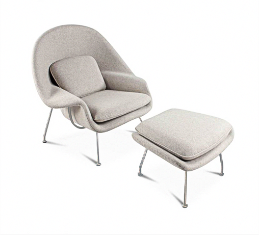 Womb Style Chair & Ottoman In Premium Velvet or Linen, White