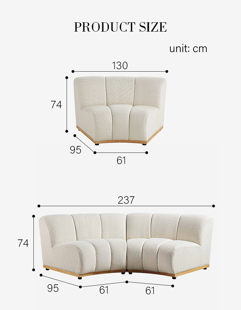 Zafar Modular Sofa, Armless Curved Sofa, White Boucle