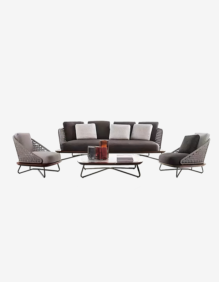 DC Concept Zarina outdoor sofa set with garden armchair, featuring cushioned seating and stylish metal frame for outdoor relaxation.