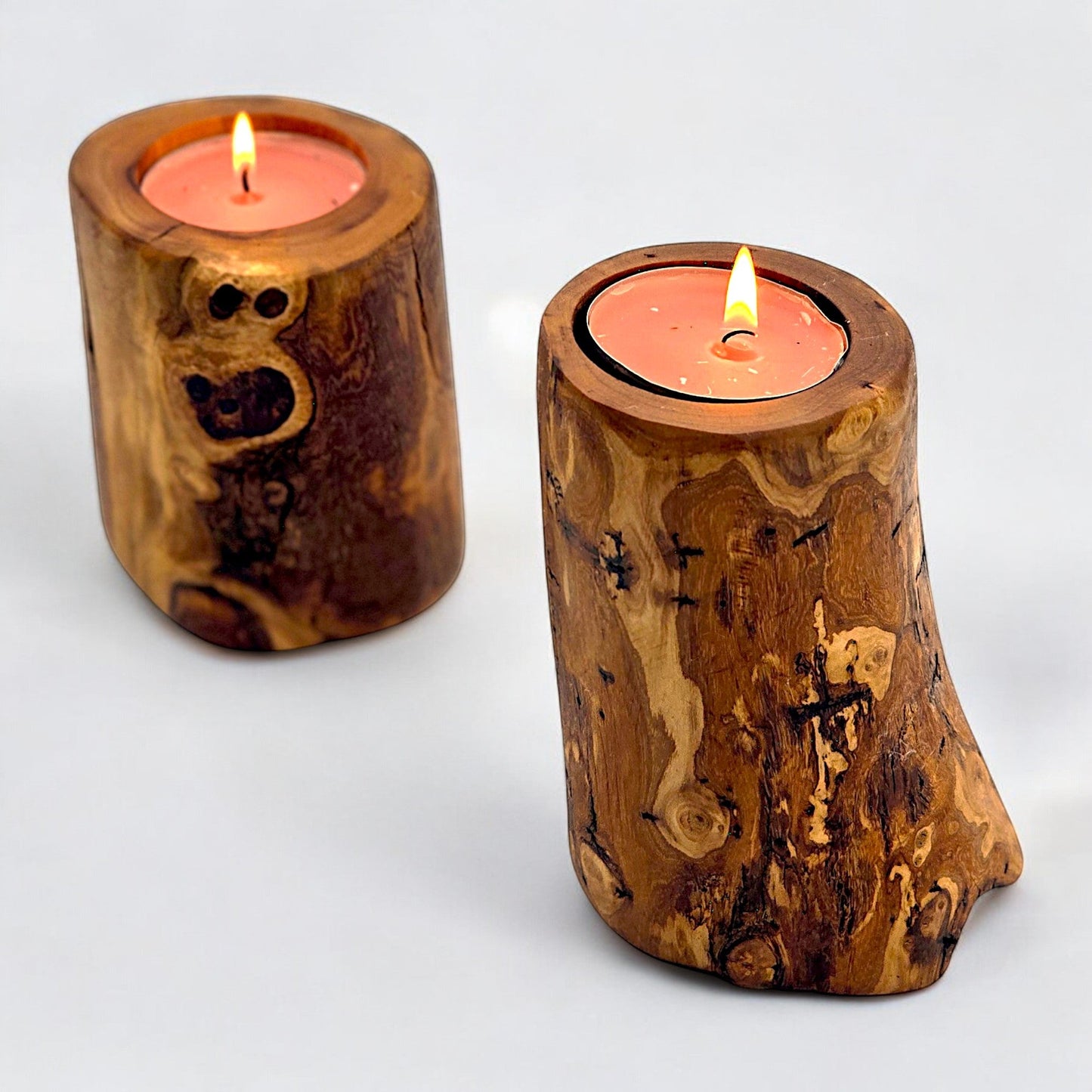 Handcrafted Olive Wood Tealight Candle Holder | Rustic Wooden Home Décor