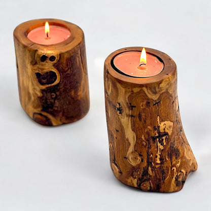 Handcrafted Olive Wood Tealight Candle Holder | Rustic Wooden Home Décor
