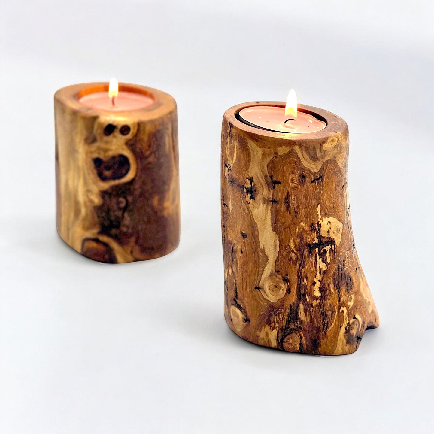 Handcrafted Olive Wood Tealight Candle Holder | Rustic Wooden Home Décor