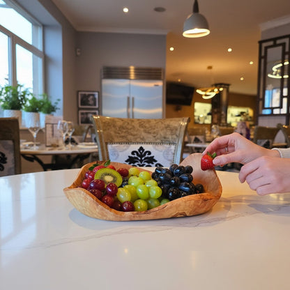 Handcrafted Olive Wood Boat Bowl – Rustic Canoe-Shaped Serving Platter – Natural Fruit & Bread Vessel (Available in Sizes 20cm to 35cm+)