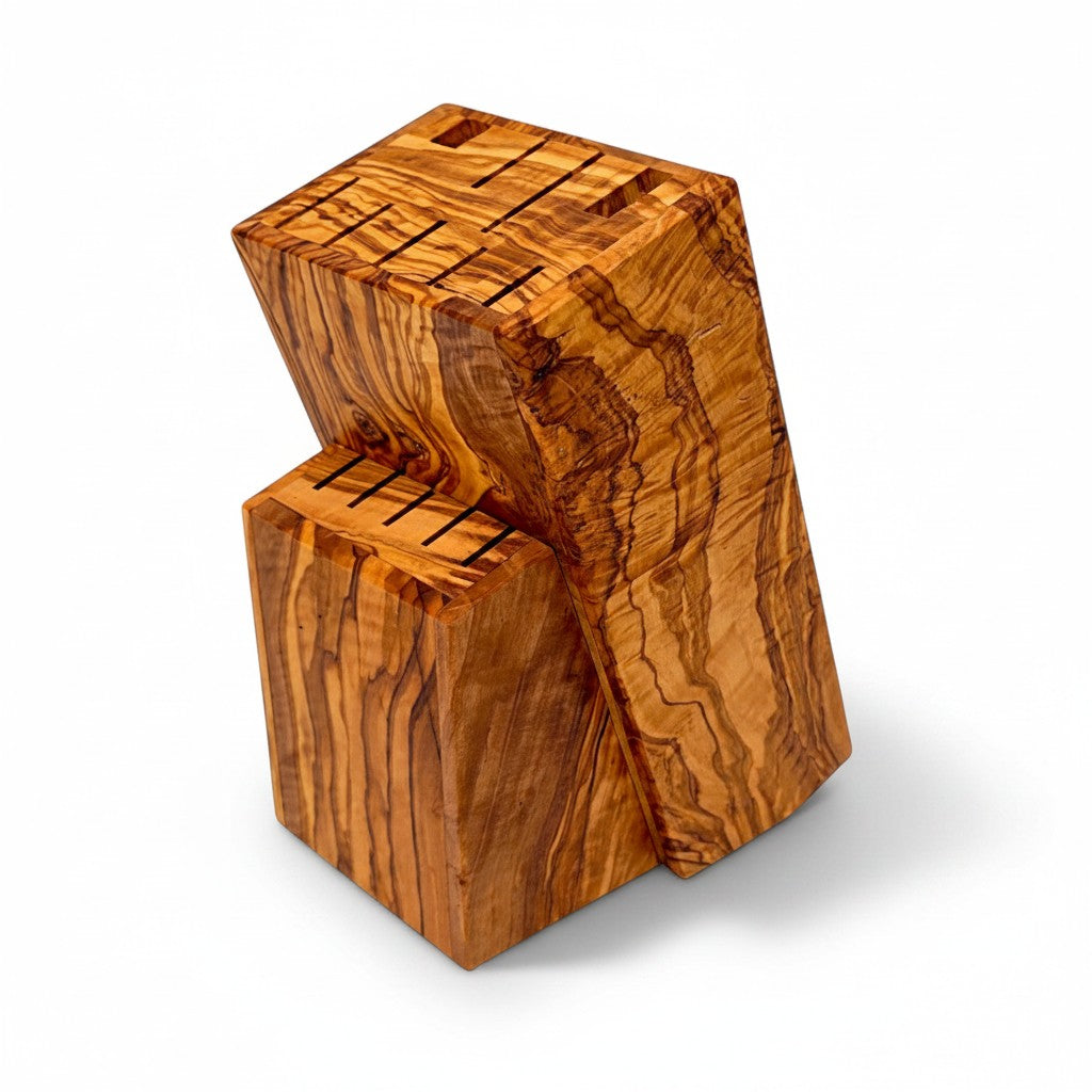 Handcrafted Olive Wood Knife Block | Rustic Kitchen Knife Holder