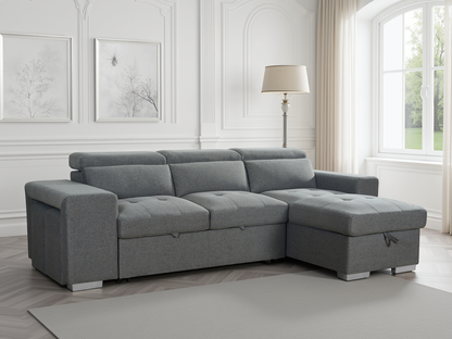 Artemis grey universal corner sofabed from Furniture Discount with built-in storage and easy conversion to a bed.