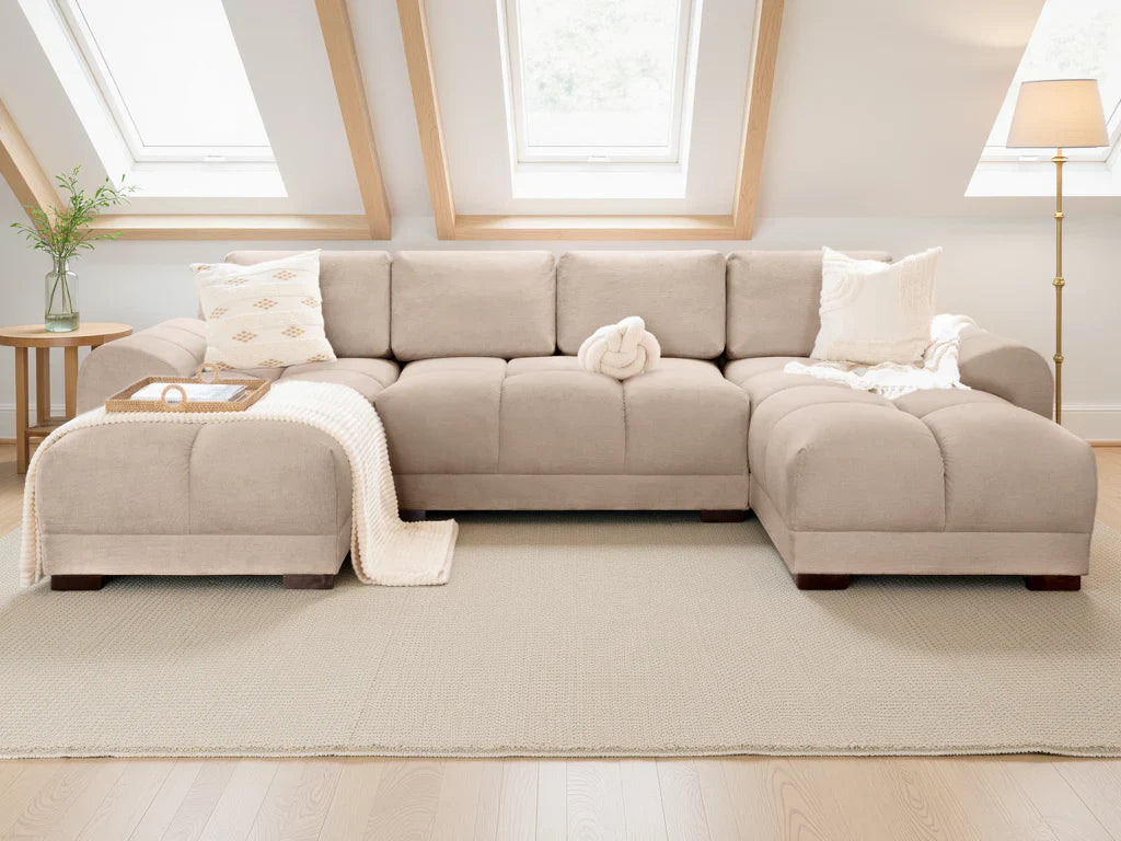 Azzuro Plush Velvet U-Shape Corner Sofa Suite with anti-slip feet, featuring soft velvet upholstery and modern corner design.