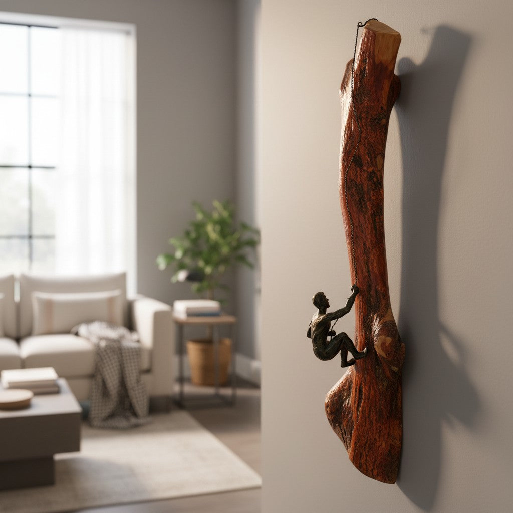 3D Cast Iron Climbing Man Wall Sculpture | Modern Rock Climber Wall Art