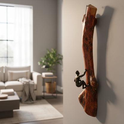 3D Cast Iron Climbing Man Wall Sculpture | Modern Rock Climber Wall Art