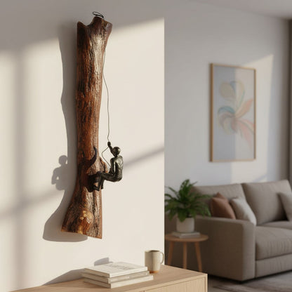 3D Cast Iron Climbing Man Wall Sculpture | Modern Rock Climber Wall Art