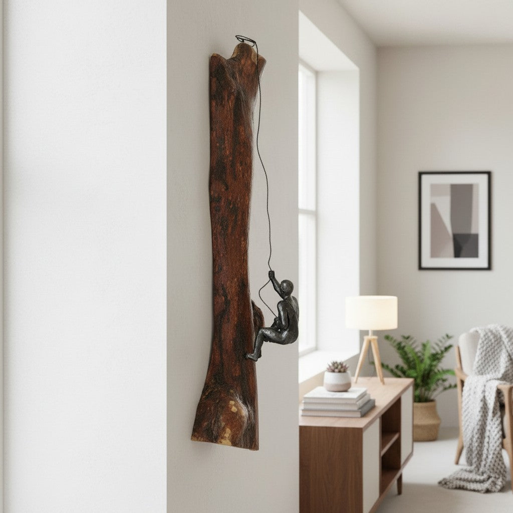 3D Cast Iron Climbing Man Wall Sculpture | Modern Rock Climber Wall Art