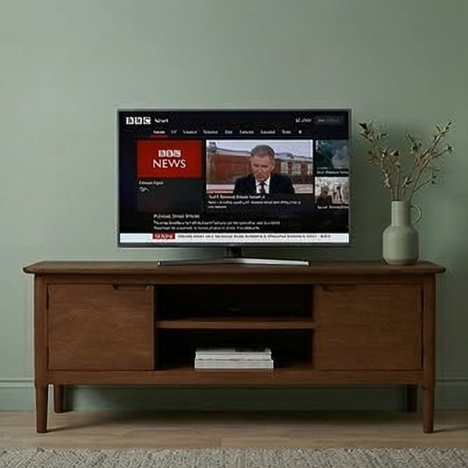 Dark walnut Fishe and Lilly TV stand and media unit with sleek design and storage compartments.