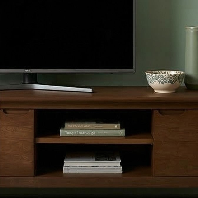 Dark walnut Fishe and Lilly TV stand and media unit with sleek design and ample storage space.