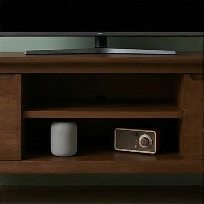 Dark walnut Fishe and Lilly TV stand and media unit with storage compartments, modern design, and sleek finish.