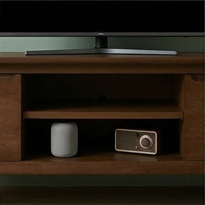 Dark walnut Fishe and Lilly TV stand and media unit with storage compartments, modern design, and sleek finish.