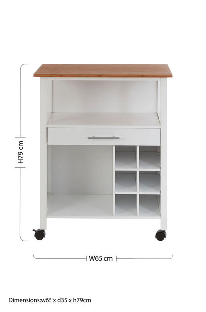 Harlow Bamboo Kitchen Trolley | Rolling Kitchen Island with Drawer & Shelves