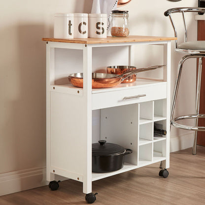 Harlow Bamboo Kitchen Trolley | Rolling Kitchen Island with Drawer & Shelves