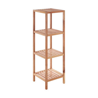 ARLA 4 Tier Walnut Bathroom Shelf Unit | Solid Wood Freestanding Storage Rack