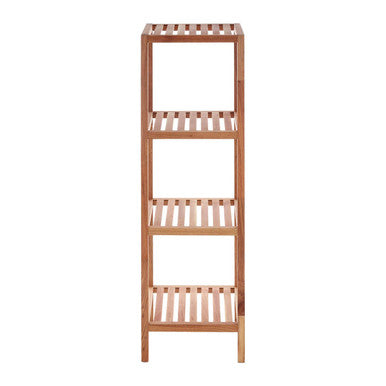 ARLA 4 Tier Walnut Bathroom Shelf Unit | Solid Wood Freestanding Storage Rack