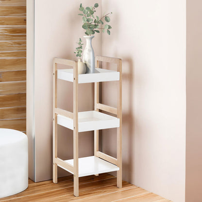 ARLA 3 Tier Bathroom Shelf Unit | Freestanding Bathroom Storage Shelf with Birchwood Frame