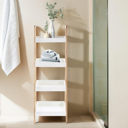 ARLA 4 Tier Birch Wood Bathroom Shelf Unit | Freestanding Bathroom Storage Shelf