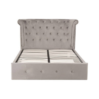 Orsina Edison grey velvet double bed ottoman with storage, featuring plush upholstery and a modern design.