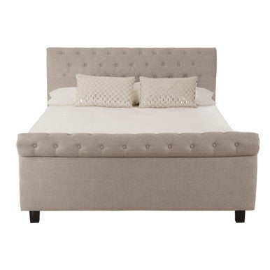 Orsina Orlando light grey king bed with ottoman storage, featuring a padded headboard and sleek design for modern bedrooms.