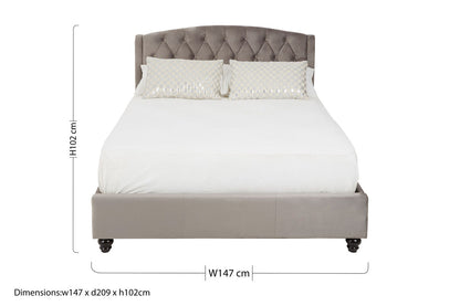 Orsina Josephine Steel Shade Double Bed with a sleek, modern frame and neutral-colored bedding in a stylish bedroom setting.