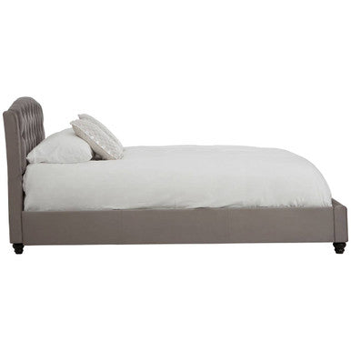 Josephine Grey Velvet King Bed by Orsina, showcasing the elegant upholstered bed frame with plush grey velvet fabric.