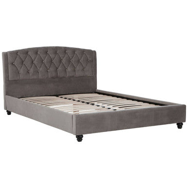 Josephine Grey Velvet King Bed by Orsina with plush velvet upholstery and elegant design in a spacious bedroom setting