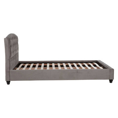 Josephine Grey Velvet King Bed by Orsina with plush upholstered headboard and elegant design in a modern bedroom setting