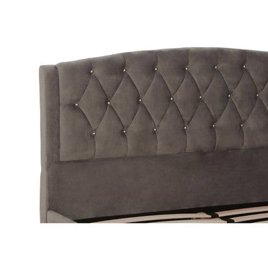 Josephine Grey Velvet King Bed by Orsina with plush velvet upholstery and a stylish headboard in a modern bedroom setting