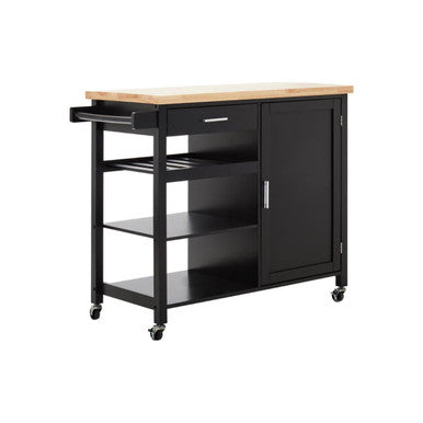 Frankfurt Black Kitchen Trolley | Rolling Kitchen Island with Drawer & Cabinet
