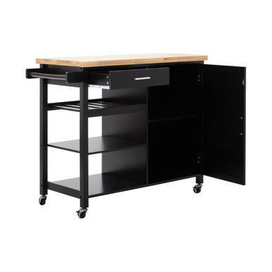 Frankfurt Black Kitchen Trolley | Rolling Kitchen Island with Drawer & Cabinet