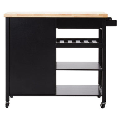 Frankfurt Black Kitchen Trolley | Rolling Kitchen Island with Drawer & Cabinet