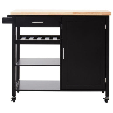 Frankfurt Black Kitchen Trolley | Rolling Kitchen Island with Drawer & Cabinet