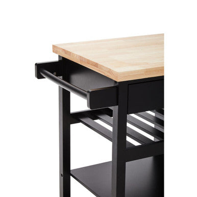 Frankfurt Black Kitchen Trolley | Rolling Kitchen Island with Drawer & Cabinet