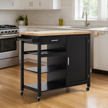 Frankfurt Black Kitchen Trolley | Rolling Kitchen Island with Drawer & Cabinet
