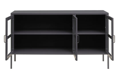 Acier Grey Metal 3 Door Sideboard with Glass Doors