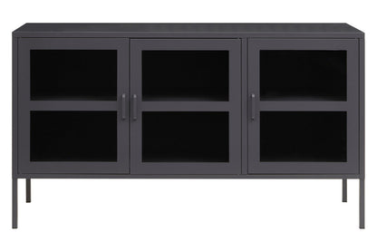 Acier Grey Metal 3 Door Sideboard with Glass Doors