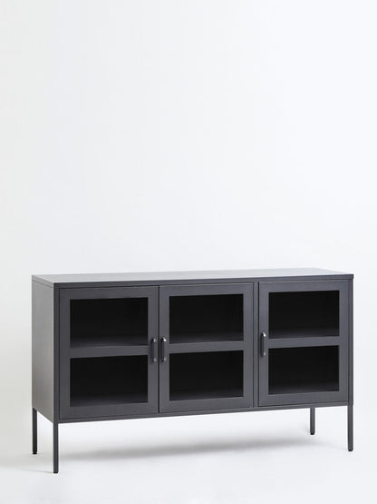 Acier Grey Metal 3 Door Sideboard with Glass Doors