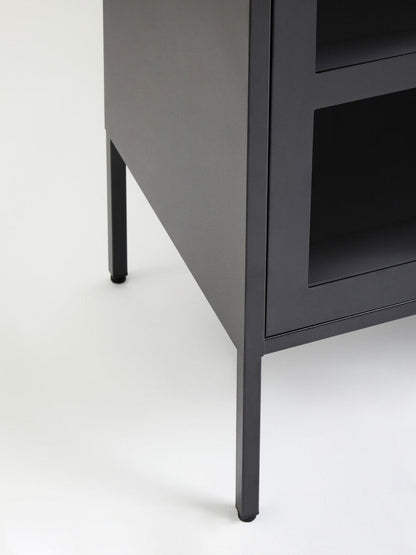 Acier Grey Metal 3 Door Sideboard with Glass Doors
