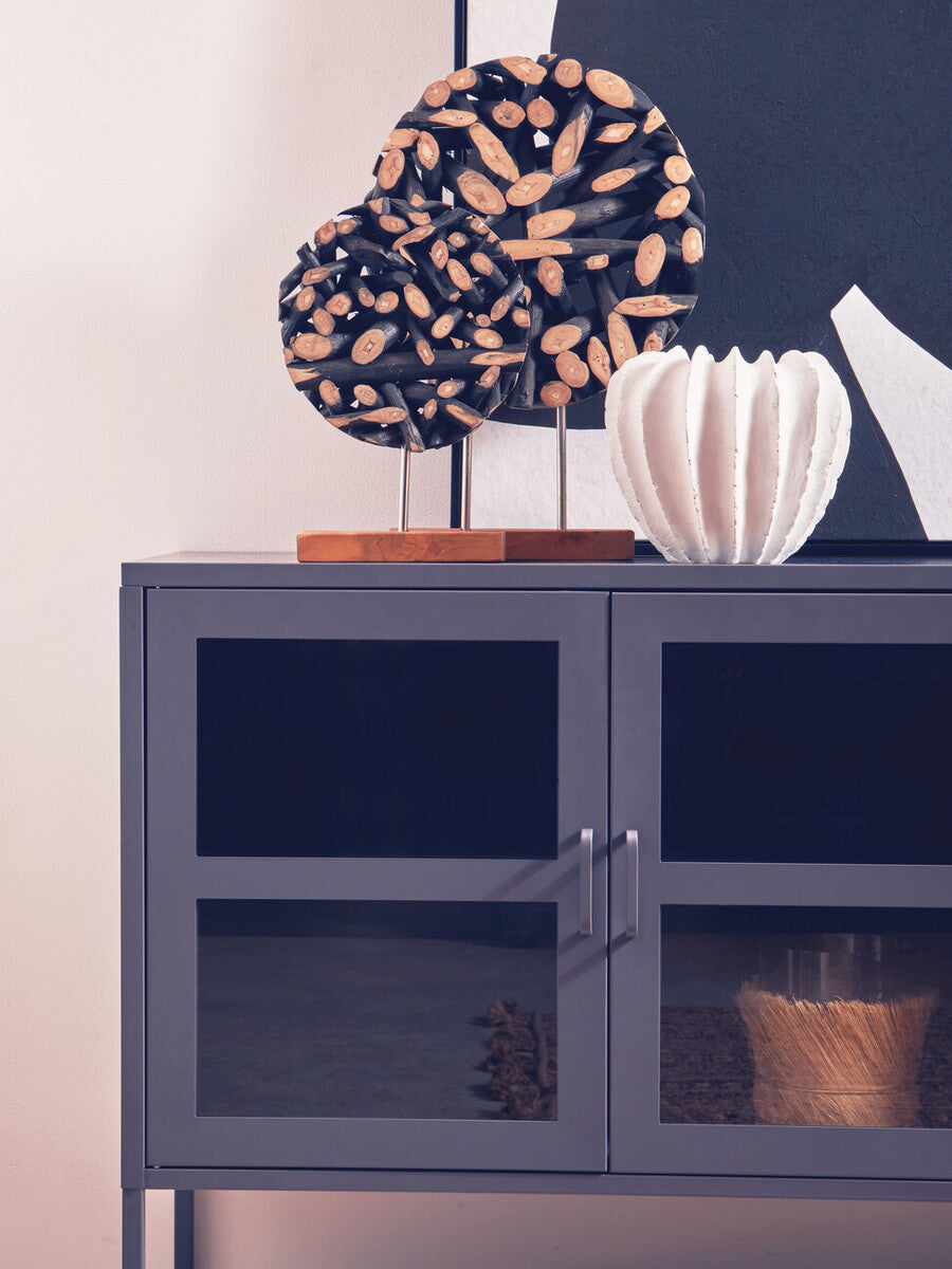 Acier Grey Metal 3 Door Sideboard with Glass Doors
