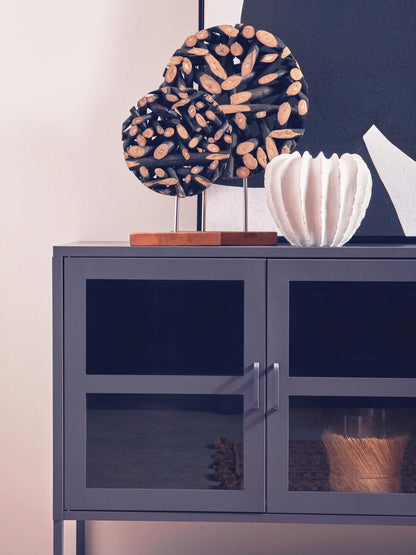 Acier Grey Metal 3 Door Sideboard with Glass Doors