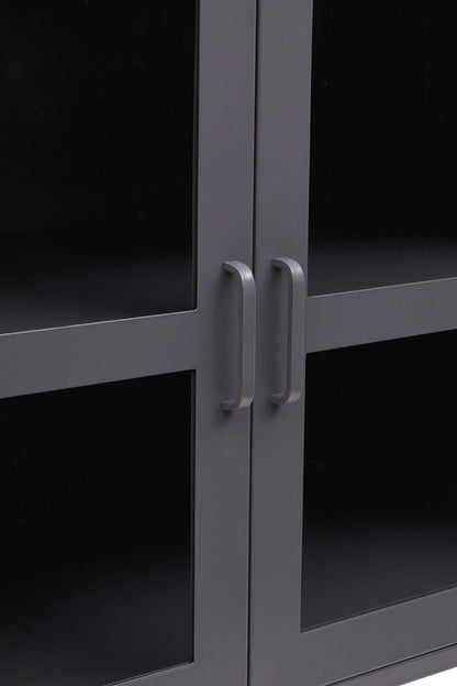 Acier Grey Metal 3 Door Sideboard with Glass Doors