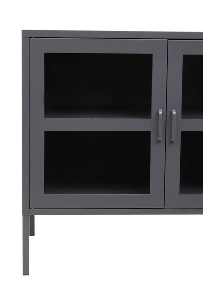 Acier Grey Metal 3 Door Sideboard with Glass Doors