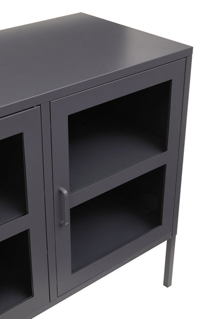 Acier Grey Metal 3 Door Sideboard with Glass Doors